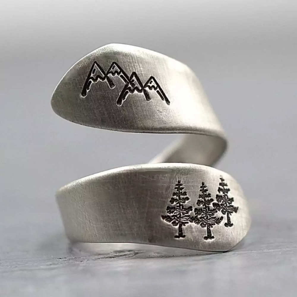 “Wanderlust” Forest Mountain Landscape Silver Ring - Picture 8 of 9